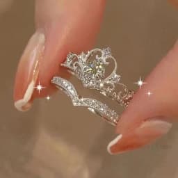 2Pcs Crown Rings Women Open Adjustable Crystal Couple Paired Ring Engagement Wedding Anniversary Jewelry Fashion Girlfriend Gift