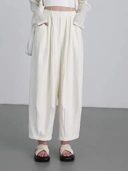 CHIC VEN Women White Pants Solid Casual Elastic Waist High Waisted Pleated Wide Leg Female Trousers Fold Summer 2025 Clothing