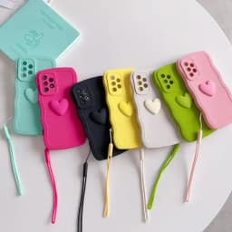 S 24 23 22 21 Love Heart Wavy Silicone Case For Samsung Galaxy S23 S21 S20 Fe S24 S22 Plus Ultra S10 S9 Lanyard Cover Note 20 10
