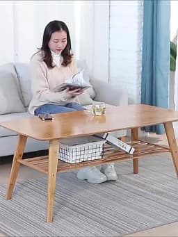 Coffee Table Living Room Center Minimalist Display 2-Tier Wood Coffee Table with Shelf Storage Mesa De Centro Elevable طاولة