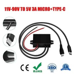 12V 24V 36V 48V 60V 72V to 5V 3A 15W DC to 11-90V to 5V USB Converter with Type C and Micro USB Output Power Adapter Converter