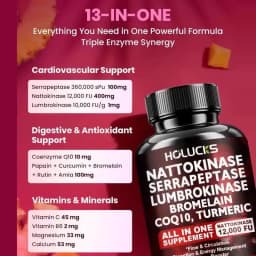 Nattokinase Capsules, with Serrapeptase, Lumbrokinase, Support Inflammation Reduction, Digestion & Circulation for Daily Use