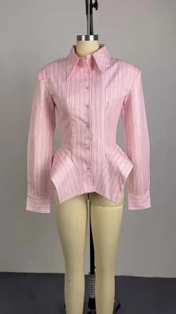 Women's Spring Summer Lapel Striped Fitted Asymmetrical Hem Shirt Casual Office Date 2026 New Trendy Feminine Fashion Shirt